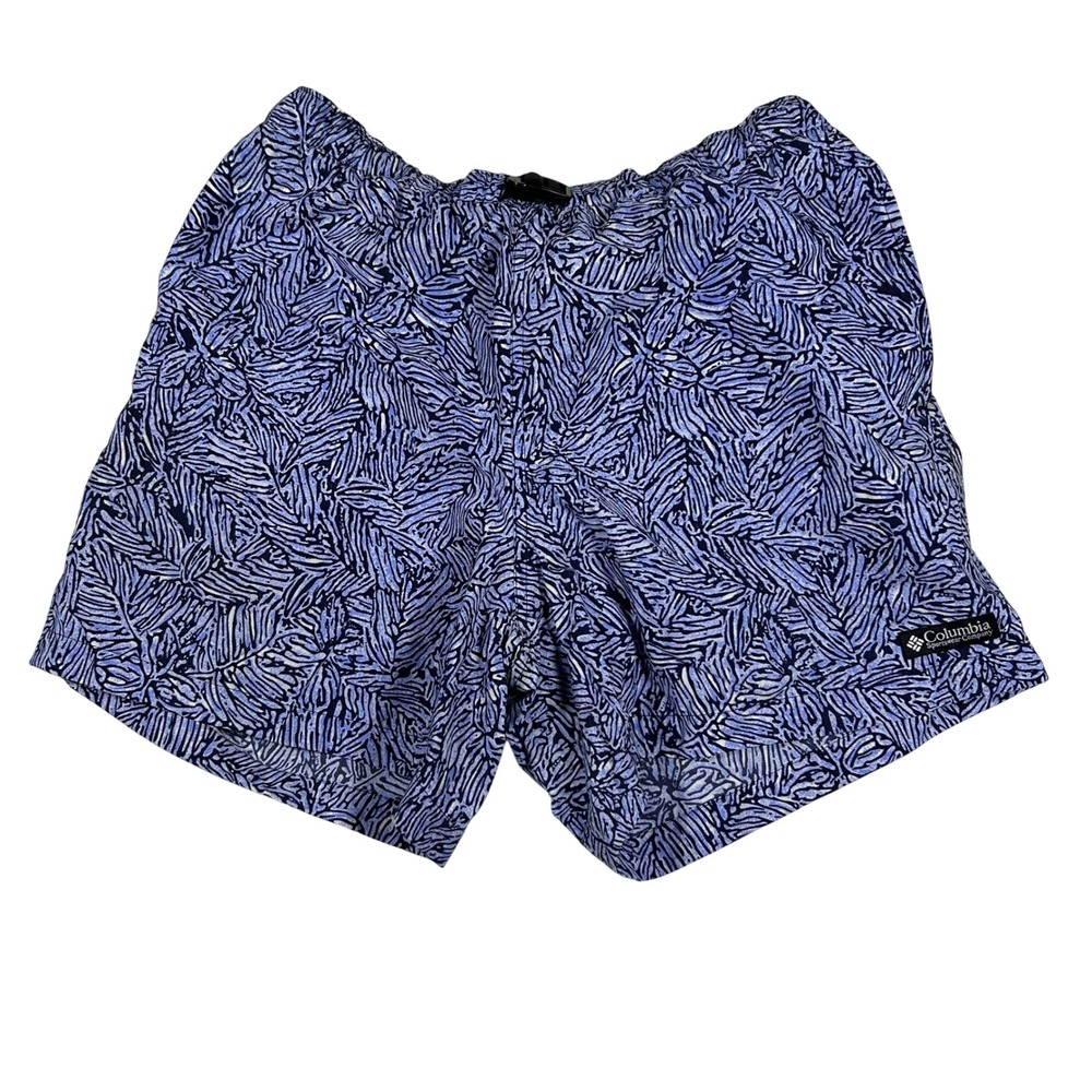 Columbia Shorts Womens Small Blue Belted Abstract Palm Leaf Hiking Outdoor